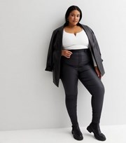 New Look Curves Black Coated Leather-Look High Waist Jeggings